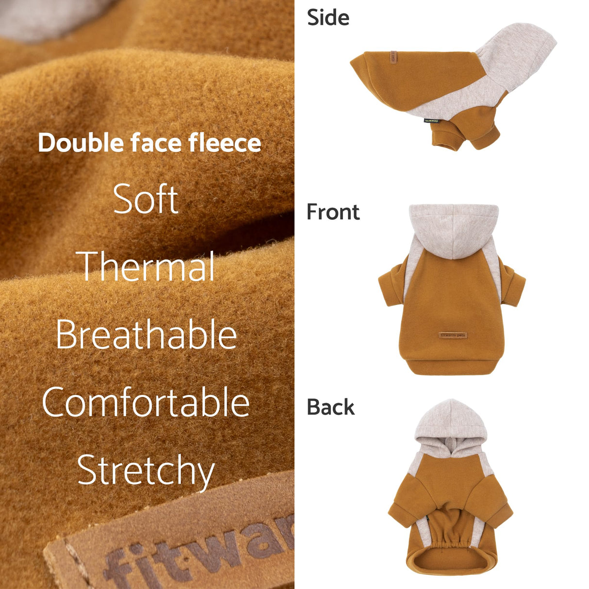 Fitwarm Color Block Dog Hoodie Sweater, Winter Clothes for Small Dogs Boy Girl, Lightweight Pet Hooded Sweatshirt, Brown, Beige, XL
