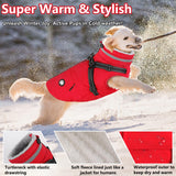 Dogcheer Dog Coat with Harness, Waterproof Dog Jacket, Christmas Puppy Winter Coat with Pocket, Reflective Doggy Turtleneck Puffer Vest for Small Medium Large Dogs - Red, S
