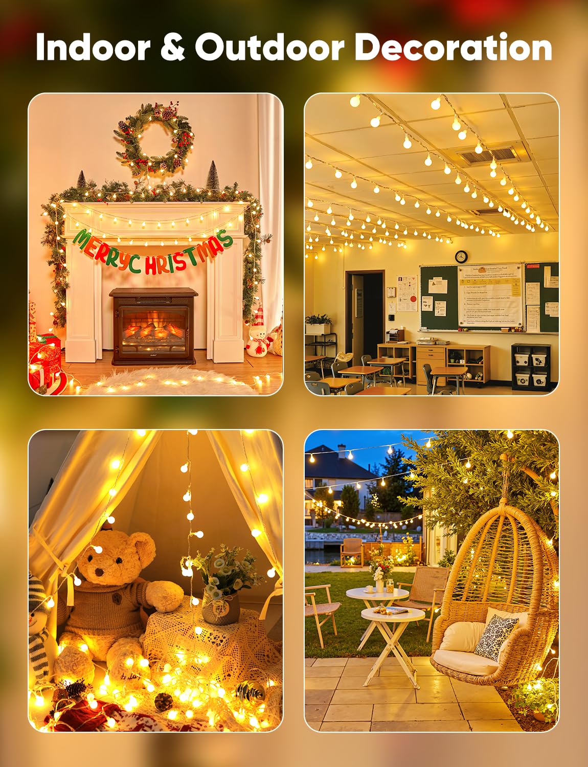 Minetom Globe String Lights, 33 Feet 100 Led Fairy Lights Plug in, 8 Modes with Remote Mini Globe Lights for Indoor Outdoor Bedroom Party Wedding Garden Christmas Tree Decor, Warm White