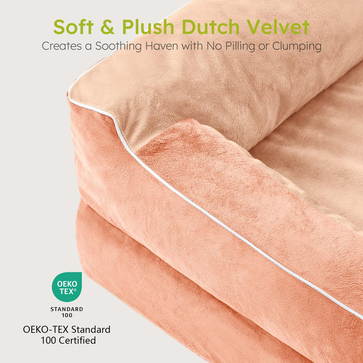 CWAWZ Extra Large Dog Bed, Orthopedic Dog Bed with Cooling Gel Memory Foam, Waterproof XL Pet Bed with Removable Washable Cover, 42" Pet Sofa Couch Dutch Velvet with Bone Toy, Peach Pink