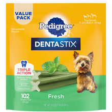Load image into Gallery viewer, Pedigree Dentastix Small and Toy Breed Dog Treats, Fresh Flavor, 1.54 lb. Bag (102 Treats)

