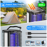 Bug Zapper Outdoor Indoor, Solar Mosquito Zapper with Reading Lamp, Cordless & Rechargeable Electric Insect Fly Zapper with 4200V High Powered UV Light, 2 in 1 Mosquito Killer for Home Backyard Patio