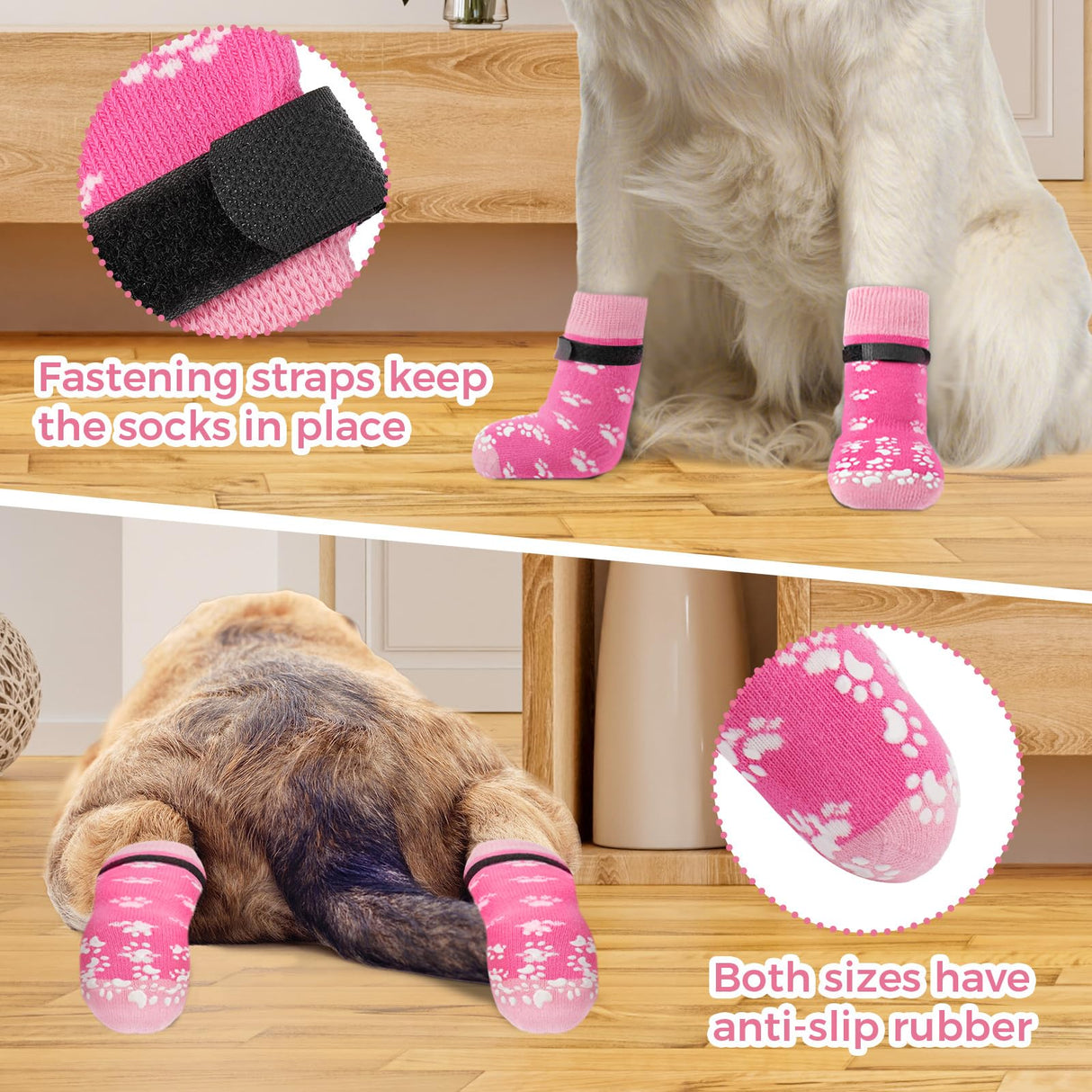 Non-Slip Dog Socks Prevent Licking Paws,Socks for Senior Dogs Walk on Hardwood Floor,Dog Grippers with Strong Traction,Dog Essentials,Pink 2 Pairs,XL