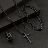 Alloy Cross Necklace Bracelet Ring Set of Three, Cross Pendant, Fashion Accessories, Suitable for Everyday Wear and Match
