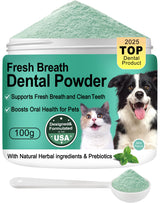 Koite Dog Teeth Cleaning Powder 100g Mint Fights Plaque & Tartar Freshens Breath All-Natural Ingredients for Dogs of All Breeds and Ages Easy to Use Dog Dental Powder E