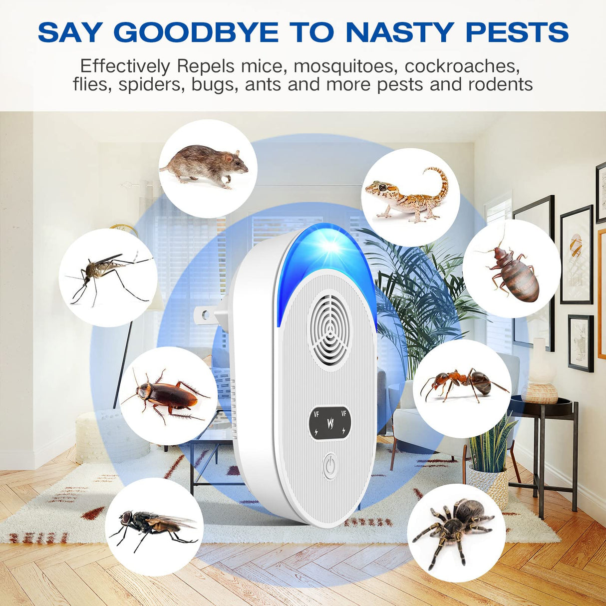 Ultrasonic Pest Repeller, Indoor Ultrasonic Repellent for Roach, Rodent, Mouse, Bugs, Mosquito, Spider, Mice, Electronic Plug in Pest Control, 6 Packs