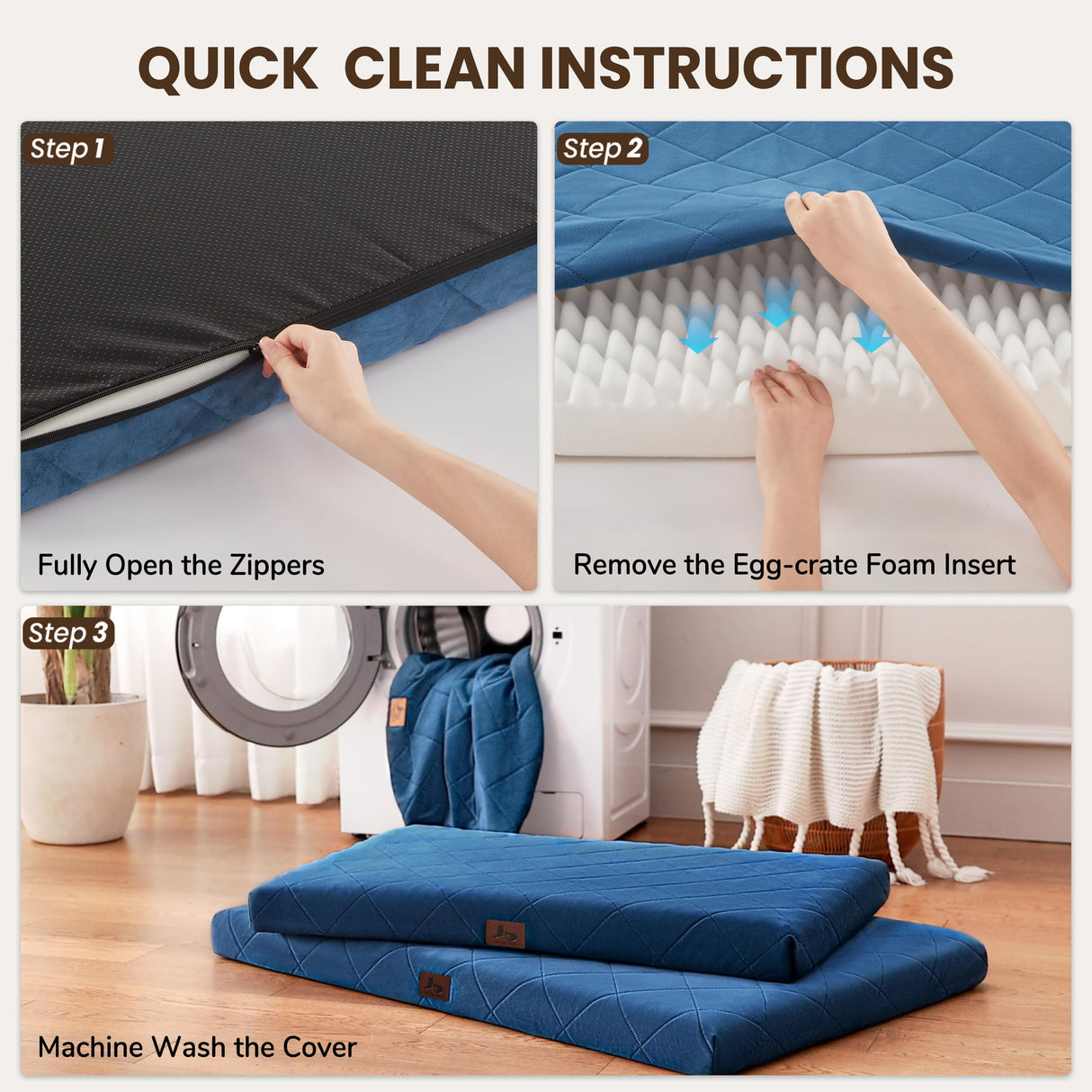 Warmrest Orthopedic Dog Beds for Large Medium Dogs, Washable Pet Bed Mat with Removable Cover, Waterproof Egg Crate Foam Puppy Bed Anti Slip, 36" x 27"