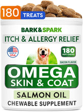 Load image into Gallery viewer, Omega 3 for Dogs and Cats - 180 Fish Oil Treats for Dog Shedding, Skin Allergy, Itch Relief, Hot Spots Treatment - Joint Health - Skin and Coat Supplement - EPA &amp; DHA Fatty Acids - Salmon Oil - Bacon
