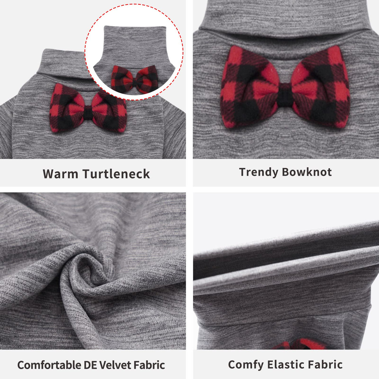 KYEESE Dog Pajamas for Small Dogs Turtleneck Stretchy Dog Pjs Pet Sweater Super Soft Warm Material Dogs Coats with Bowtie Pet Onesie Cold Weather Coat, Grey,XL