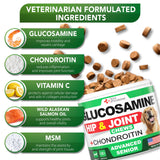 Advanced Glucosamine for Dogs - 170 Chews - Senior Hip and Joint Supplement for Dogs - Glucosamine Chondroitin - Dog Joint Health Pain Relief Pills - MSM - Mobility Support Supplement - Made in USA
