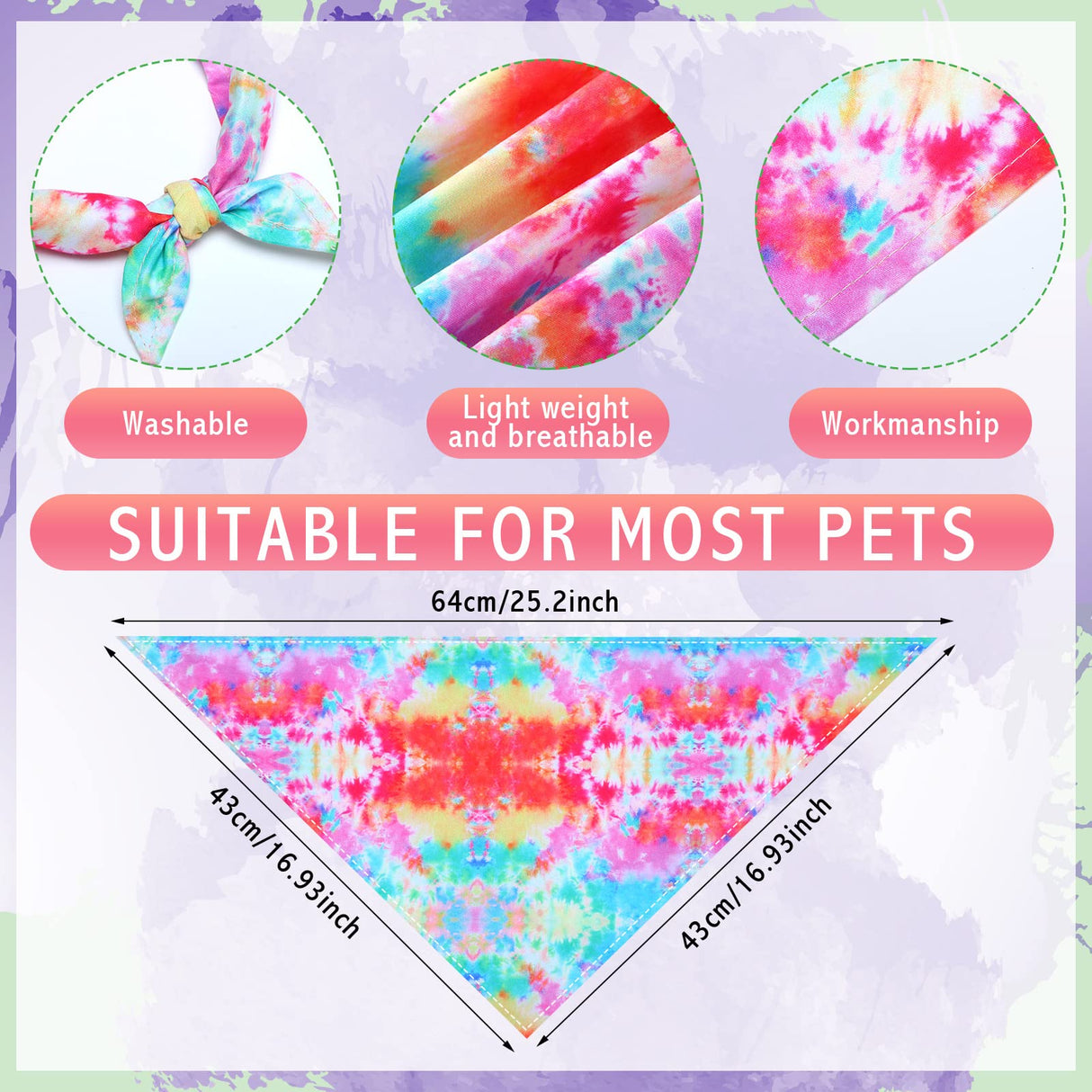 Silkfly 50 Pcs Summer Tie Dye Dog Bandanas Bulk Pet Scarf Grooming Salon Triangle Washable Dog Bib Kerchief for Large Pet Birthday Party(Large)