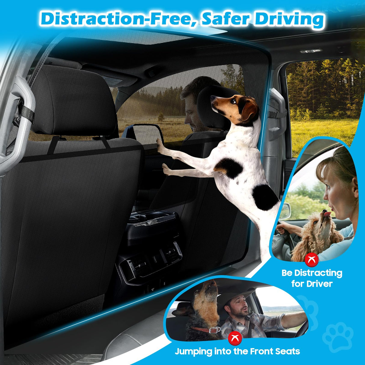 Automiim Dog Car Barrier Behind Front Seat, 51.2" Wide Car Pet Barrier One-Piece Design, Dog Car Divider Back Seat Barrier Small Crossover, Compact Car and Crossover