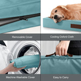 Tail Stories Outdoor Large Washable Dog Bed, Orthopedic Egg Crate Foam Dog Crate Mat for Large Dogs with Removable Oxford Cooling Cover, Light Blue