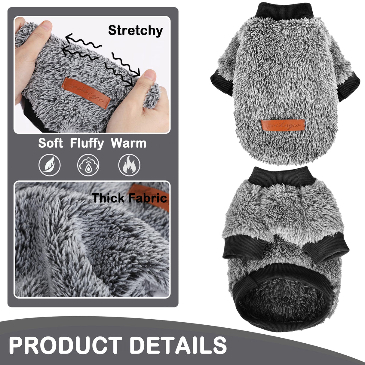 Dog Sweaters for Small Dogs Girl Male Dog, Sweater, Soft Fleece Pet Winter Clothes Boy Girl, Fuzzy Sweatshirts Flannel Jacket Puppy Coat(S, Black)