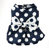 PAIDEFUL Dog Harness Dress,Retro Bow Princess Dresses for Small Dogs Cats Fashion Polka Dot Puppy Pleated Skirt Soft Lightweight Doggy Sundress Button up Chihuahua Clothes Costume D-Ring,Blue,M