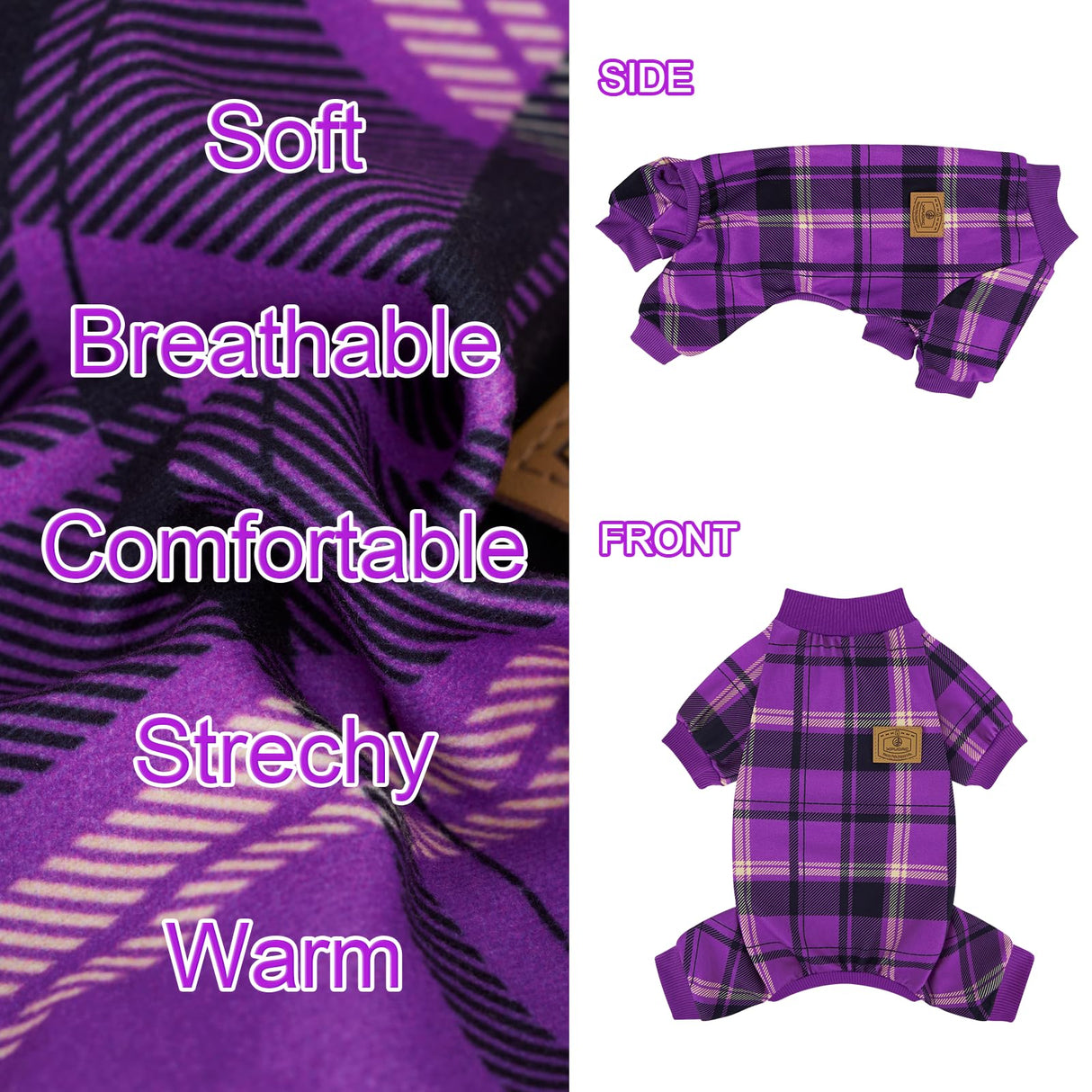 XPUDAC 4 Pack Plaid Dog Pajamas Outfits Cozy Doggy Clothes for Small Medium Dogs Girl Boy Puppy Onesie for Christmas Pet Pjs Jammies, 2XL