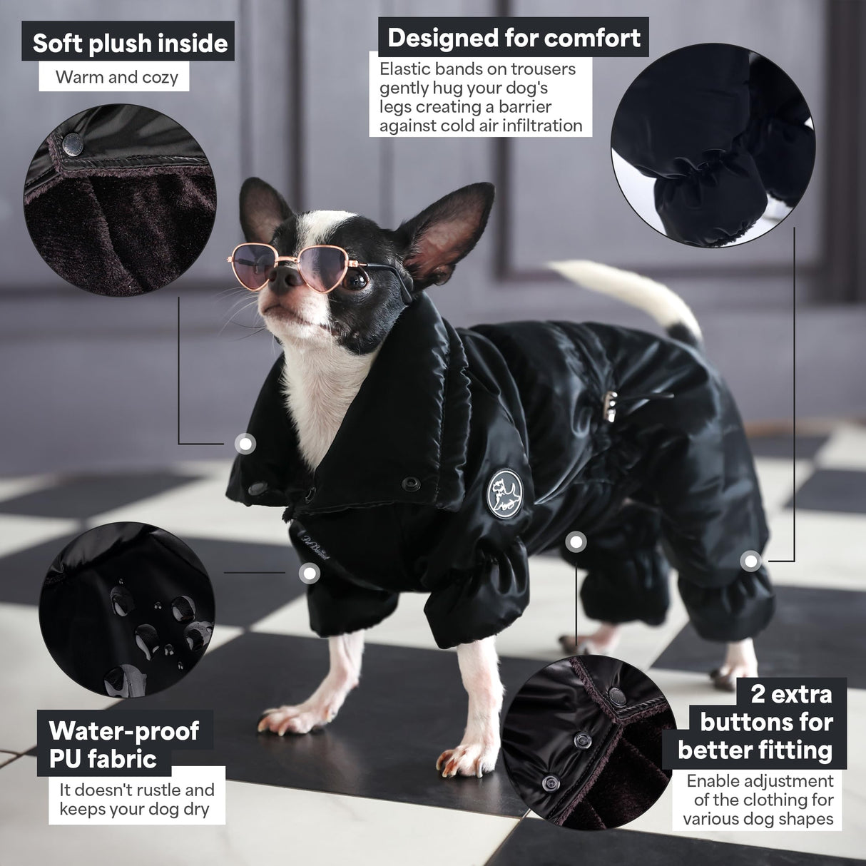 PETBARONET Dog Winter Jacket, Waterproof Full Body Dog Coat, Snow Jacket for Dogs, Snowsuit, Winter Coat - Perfect for Cold Weather, Ideal for Small Medium Dogs (Black, Large)