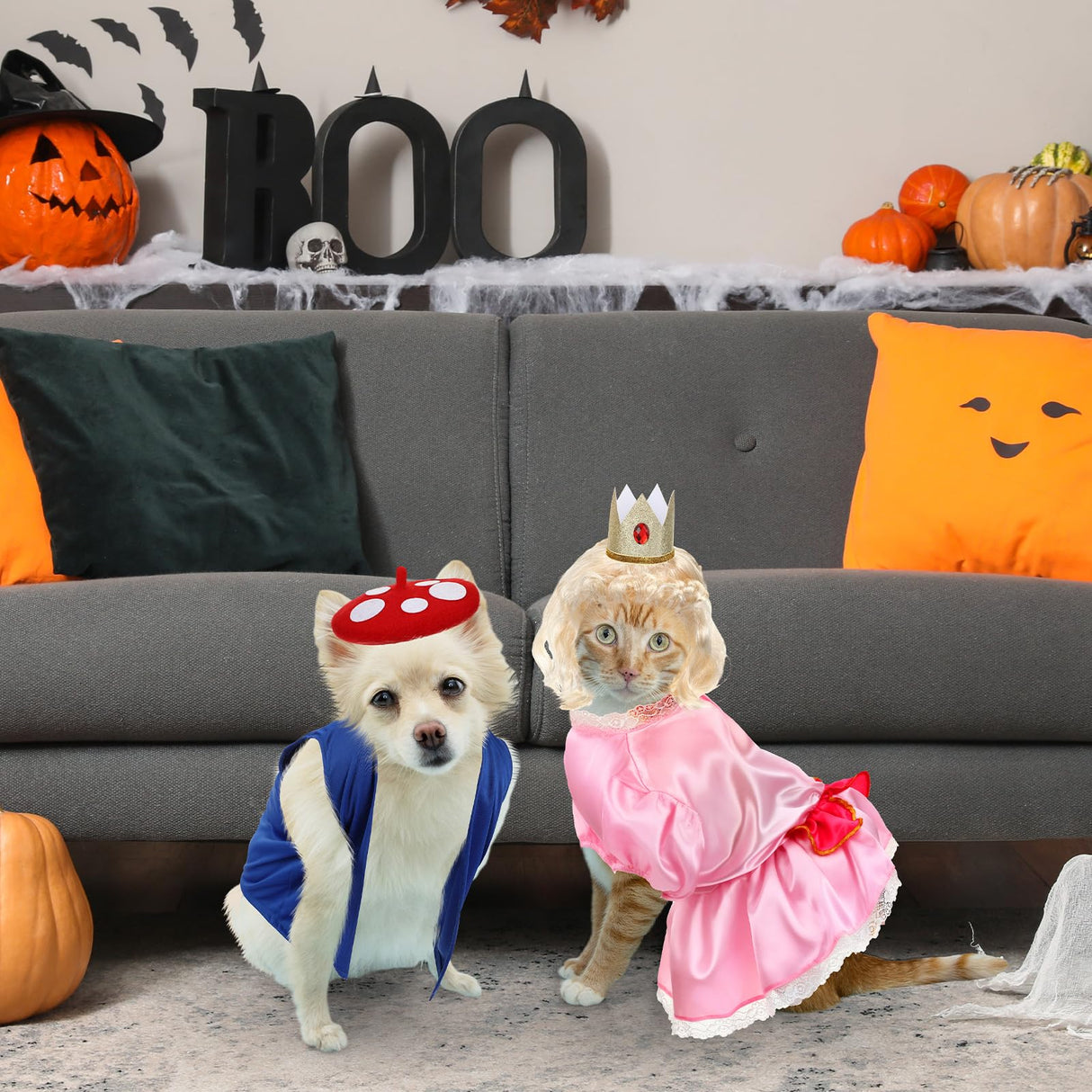 Huhumy 3 Pcs Halloween Princess Pet Costume Set, Pink Princess Pet Costume Including 1 Pink Dress, 1 Golden Wig, 1 Crown for Cosplay, Halloween Costumes, Small to Medium Body Types