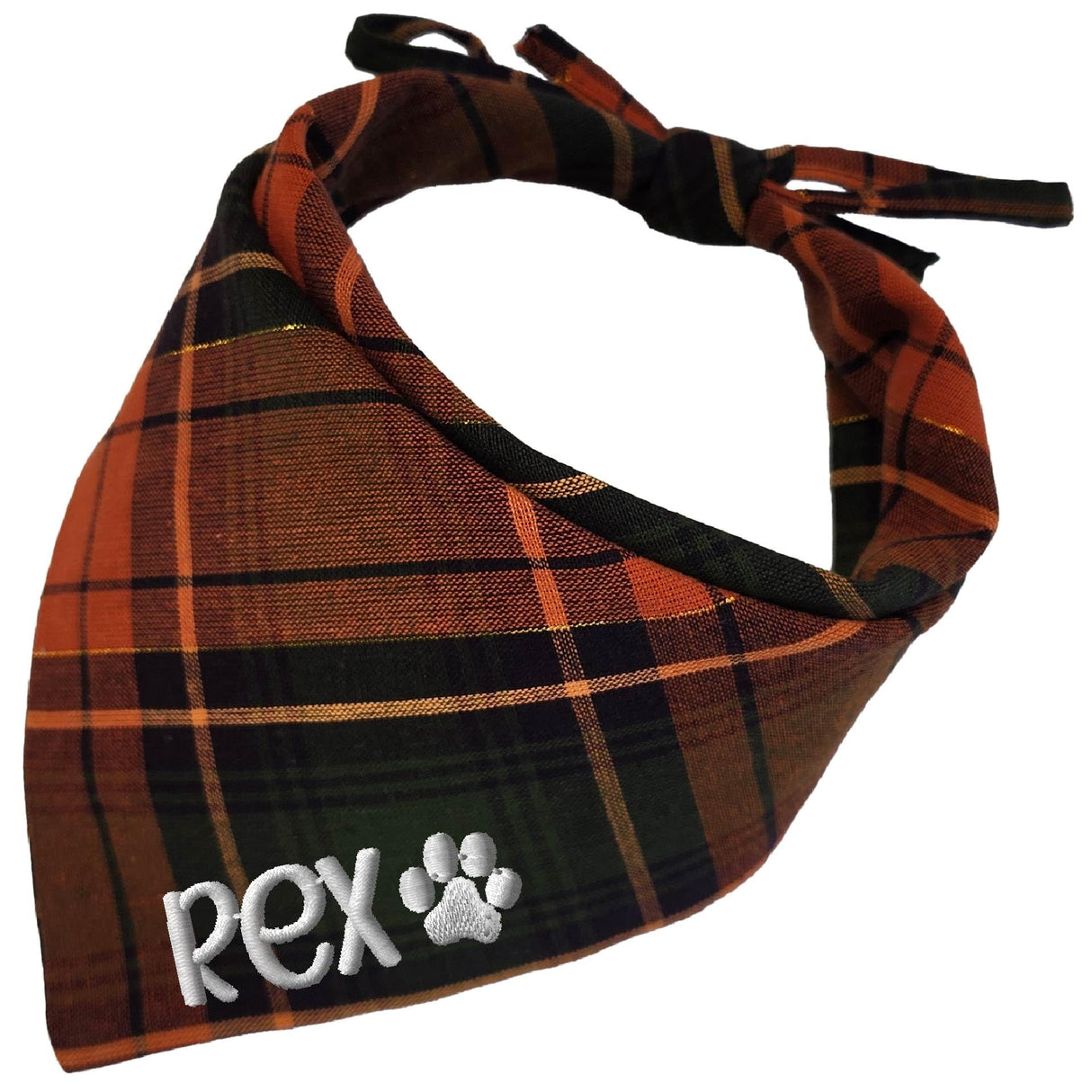 Orange/Green Tartan Plaid Accessory, Plaid Fall Dog Bandana (Large, Orange/Green Plaid)