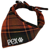 Orange/Green Tartan Plaid Accessory, Plaid Fall Dog Bandana (Large, Orange/Green Plaid)