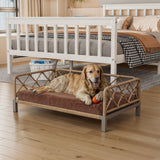 wallowsun Dog Bed with Cushion, Cooling Elevated Raised Beds with Rattan Breathable Mesh and Universal Mat, Indoor & Outdoor Pet Cots for Large Dog, Brown