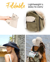 FURTALK Sun Hats for Women Ponytail UV Protection Beach Summer Hat Wide Brim Packable Cowboy Hat Beige