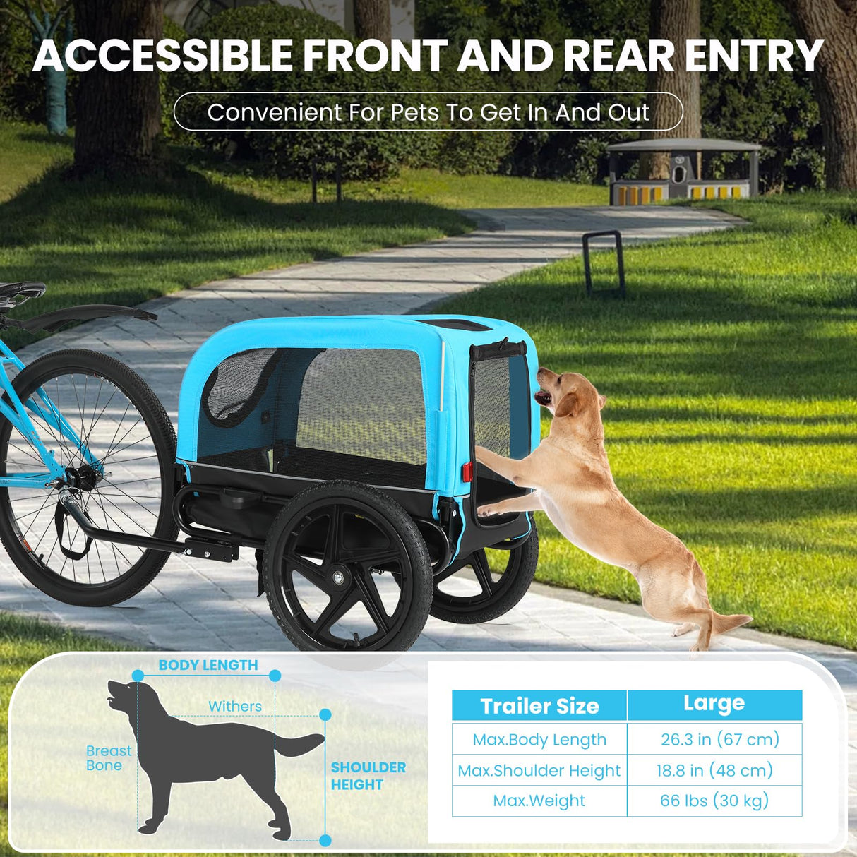 Sepnine Dog Bike Trailer, Dog Cart for Bicycle, Suitable for Small and Medium Pets, Easy Folding Cart Frame, Quick Release Wheel, Non-Slip Floor, Internal Leash, 66LBS