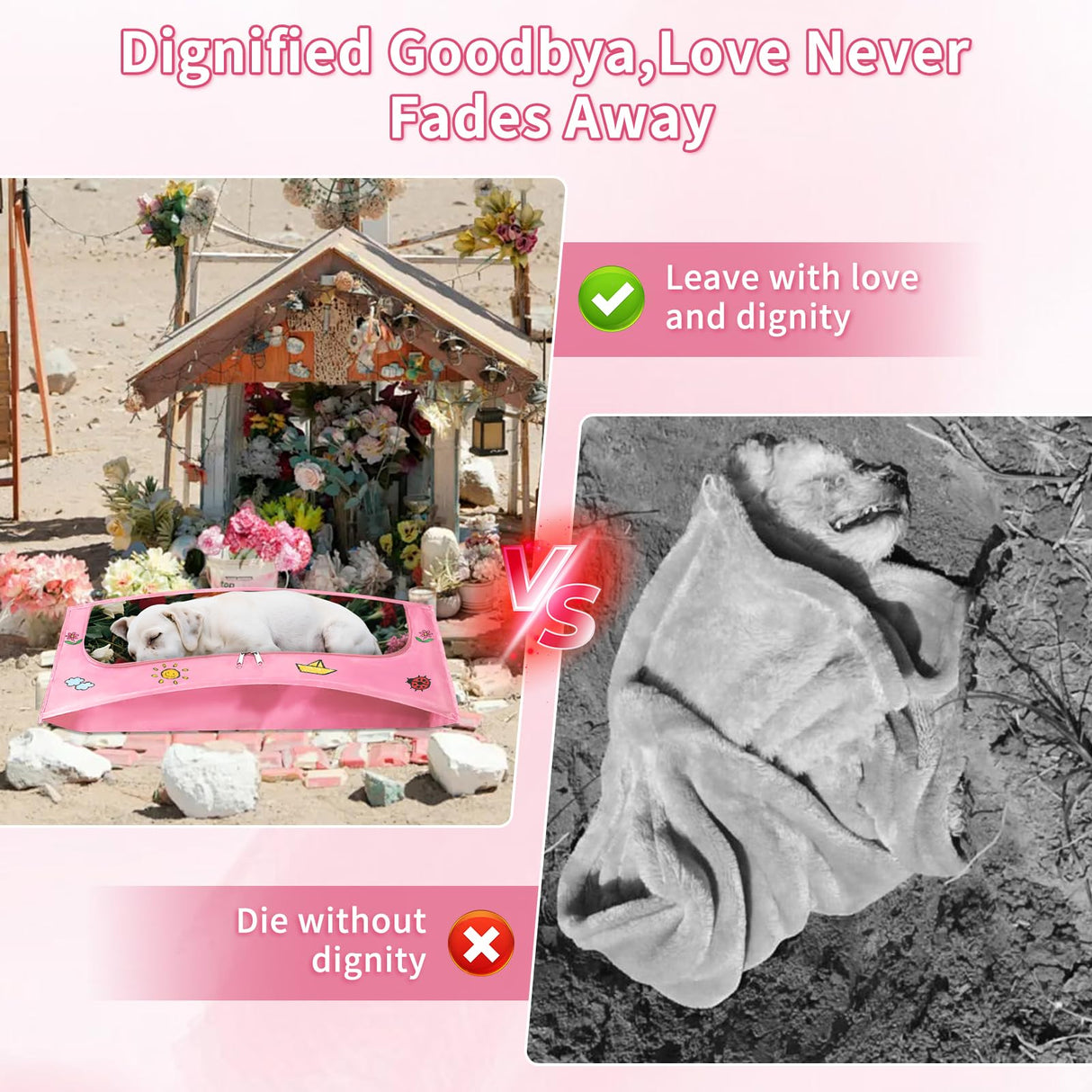 Pet Casket Body Bag,Dog or cat Burial Box with Dignity,pet caskets or Burial Boxes Alternative,eco-Conscious Body Bag with Handle & Custom Memorial Surface (Pink)