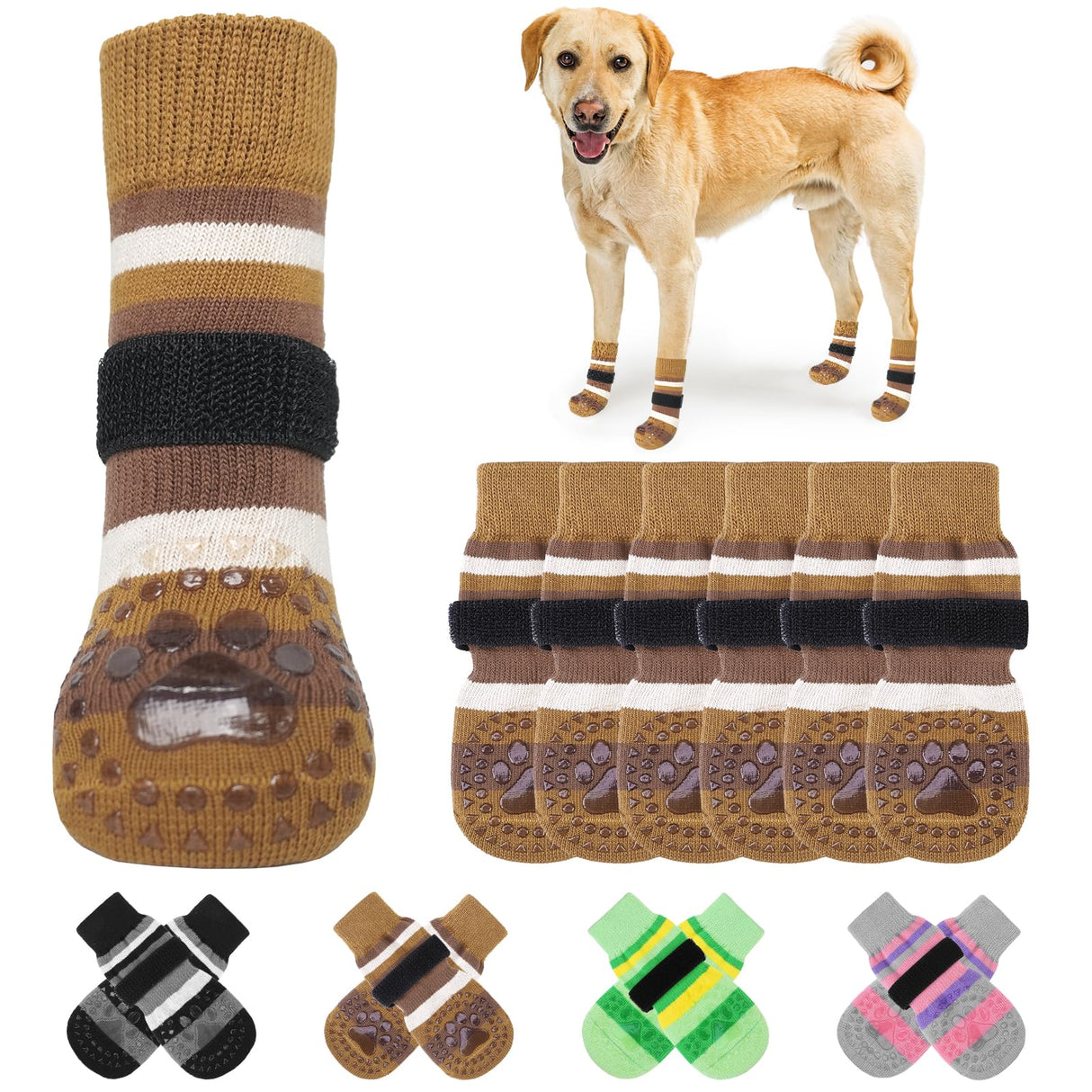 KOOLTAIL Anti Slip Dog Socks for Hot Pavement, 3 Pairs Dog Boots & Paw Protectors to Prevent Licking Paws with Grippers, Double Sides Booties Shoes for Hardwood Floors Small Medium Large Senior Dogs