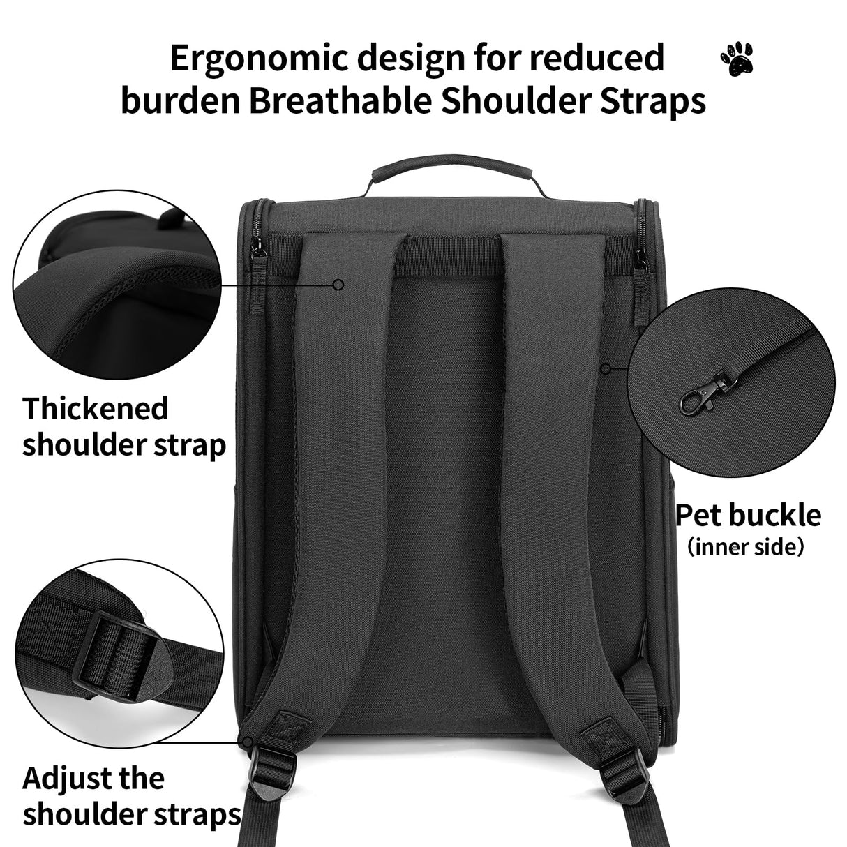 wakytu Cat Carrier Backpack,Steel Wire Frame More Stable,600D Wear-Resistant Oxford Fabric, Dog Carrier Cat Backpacks Suitable for Travel,Black