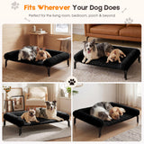 Elevated Dog Bed with Removable Fluffy Pillow Cushion, Raised Pet Cot Washable Bolster, Dog Couch Sofa, Anti Slip Feet, Matte Black, 36"×26"
