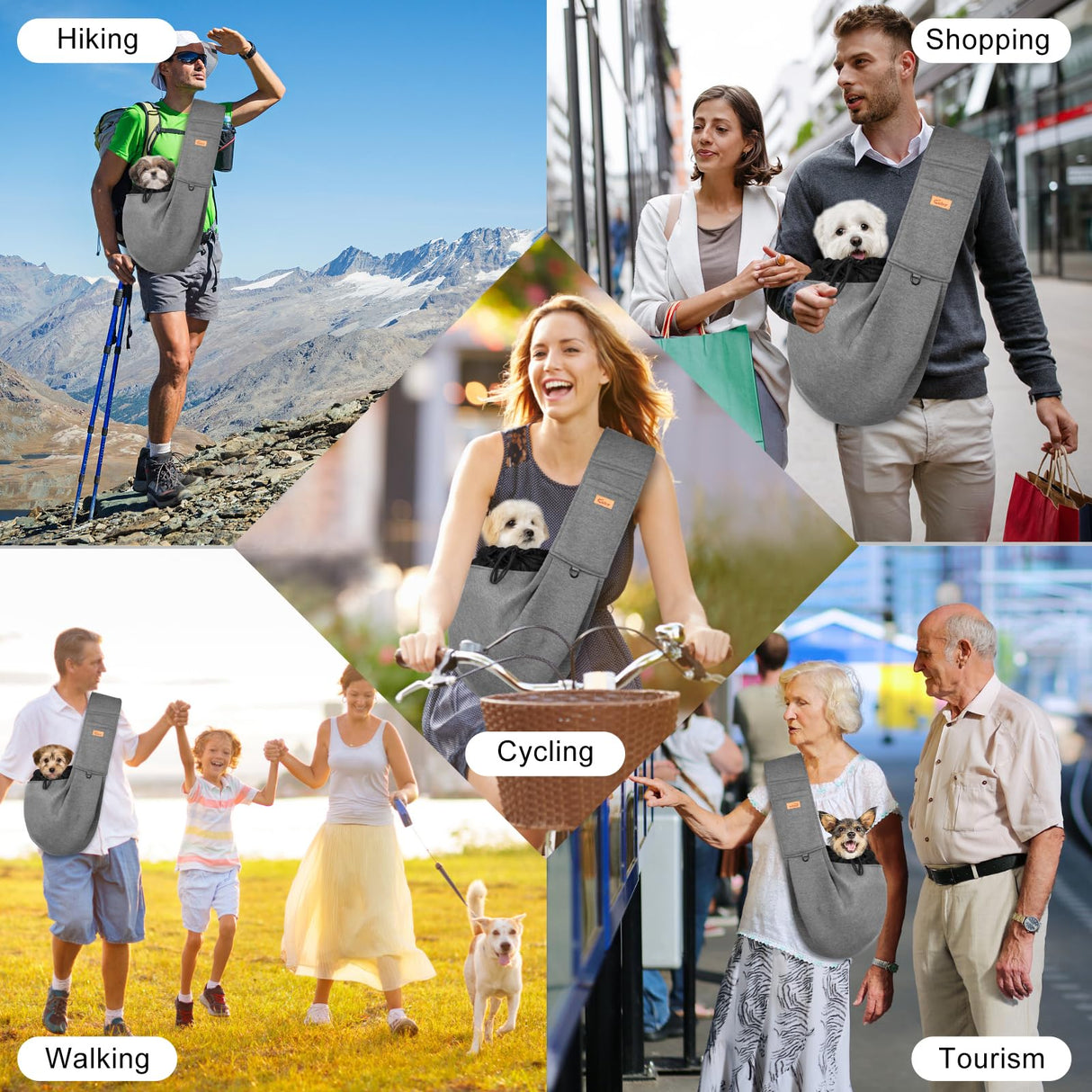 vrbabies Dog Sling Carrier for Small Dogs, Soft Adjustable Wide Strap Pet Dog Bag with Safe Mouth, Hand Free Front Carrying Puppy Cat Dog Kangaroo Pouch Carrier for Traveling