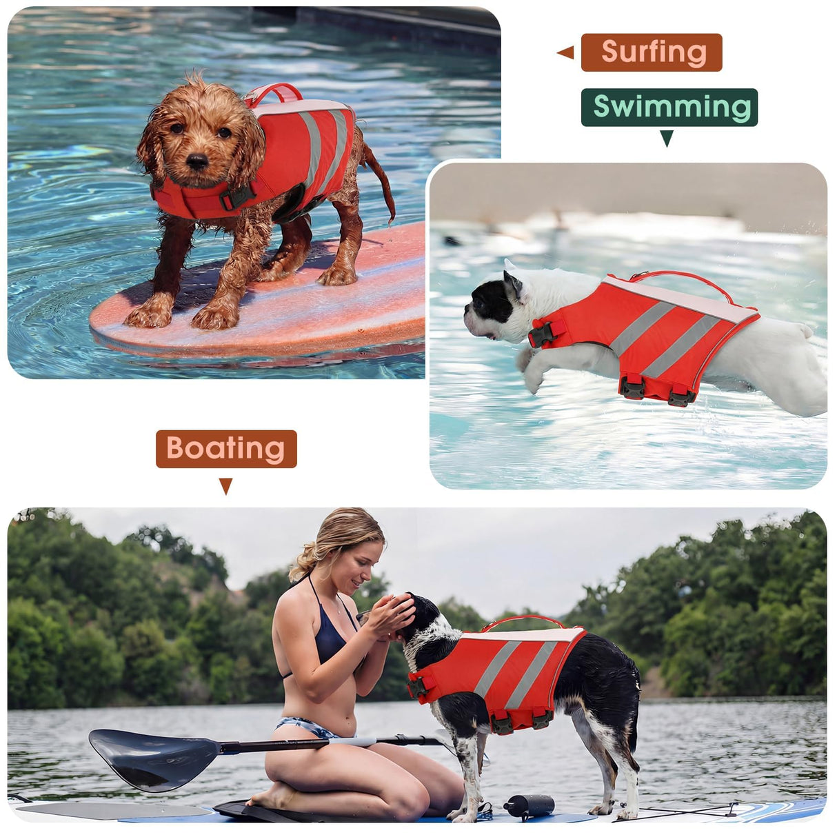 Kuoser Dog Life Jacket, High Flotation Dog Life Vest for Swimming & Boating, Adjustable Dogs Swim Vest with Rescue Handle, XS-XXL Reflective High Visibility Lifejacket for Small Medium Large Dogs