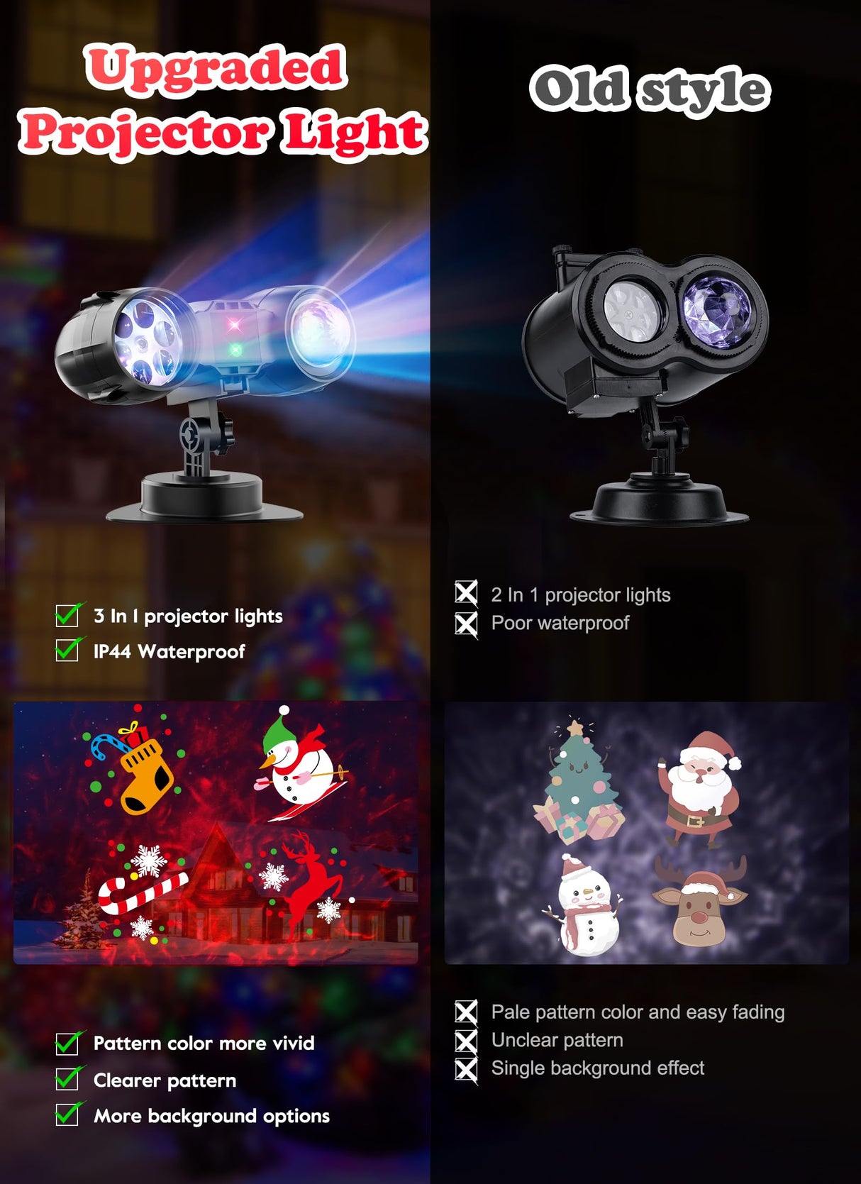Minetom 3 in 1 Halloween Christmas Projector Lights Outdoor 21 HD Effects (3D Ocean Wave + Patterns+Red Green) Waterproof with Timer Halloween Landscape Lights for Indoor Holiday