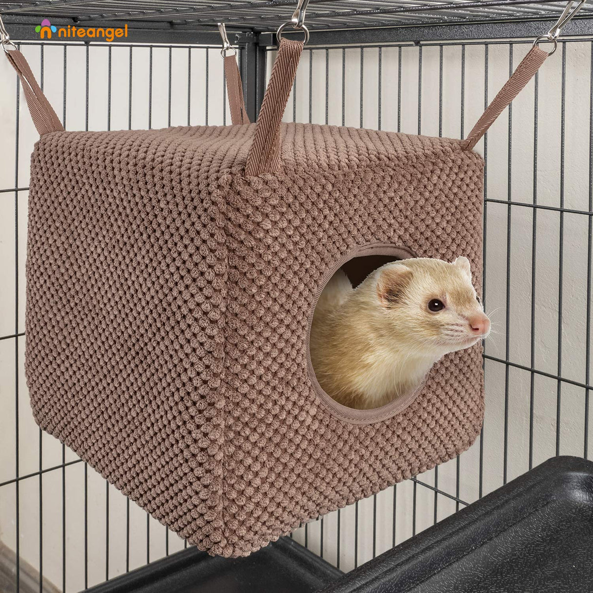 Niteangel Ferret Cozy Swing Hammock - Hanging Beds for Ferrets Rats Chinchilla Sugar Gliders or Other Small Animals (Chocolate)