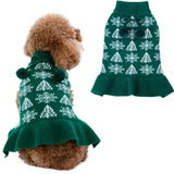 CuteBone Ugly Dog Christmas Sweater Dress Winter Knit Green Turtleneck Puppy Sweater with Craft Pom Pom Ball Pullover Ruffle Dress for Small Dogs
