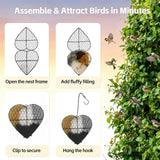 KHUVEZW Handmade Fiber Bird Nesting Heart, Alpaca Fiber Bird Material House,Hummingbird Nest Boxes for Outside, Winter Tree Shelter for Wild Birds, Gifts for Hummingbirds Lovers (1 PCS)