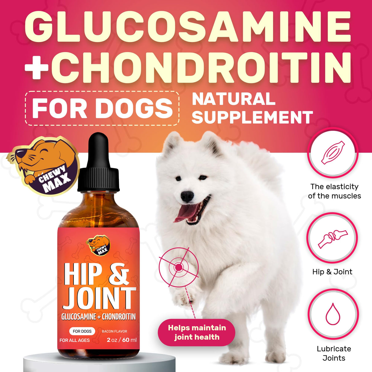 Glucosamine for Dogs | Hip and Joint Supplement | Glucosamine Chondroitin for Dogs | 2 Oz
