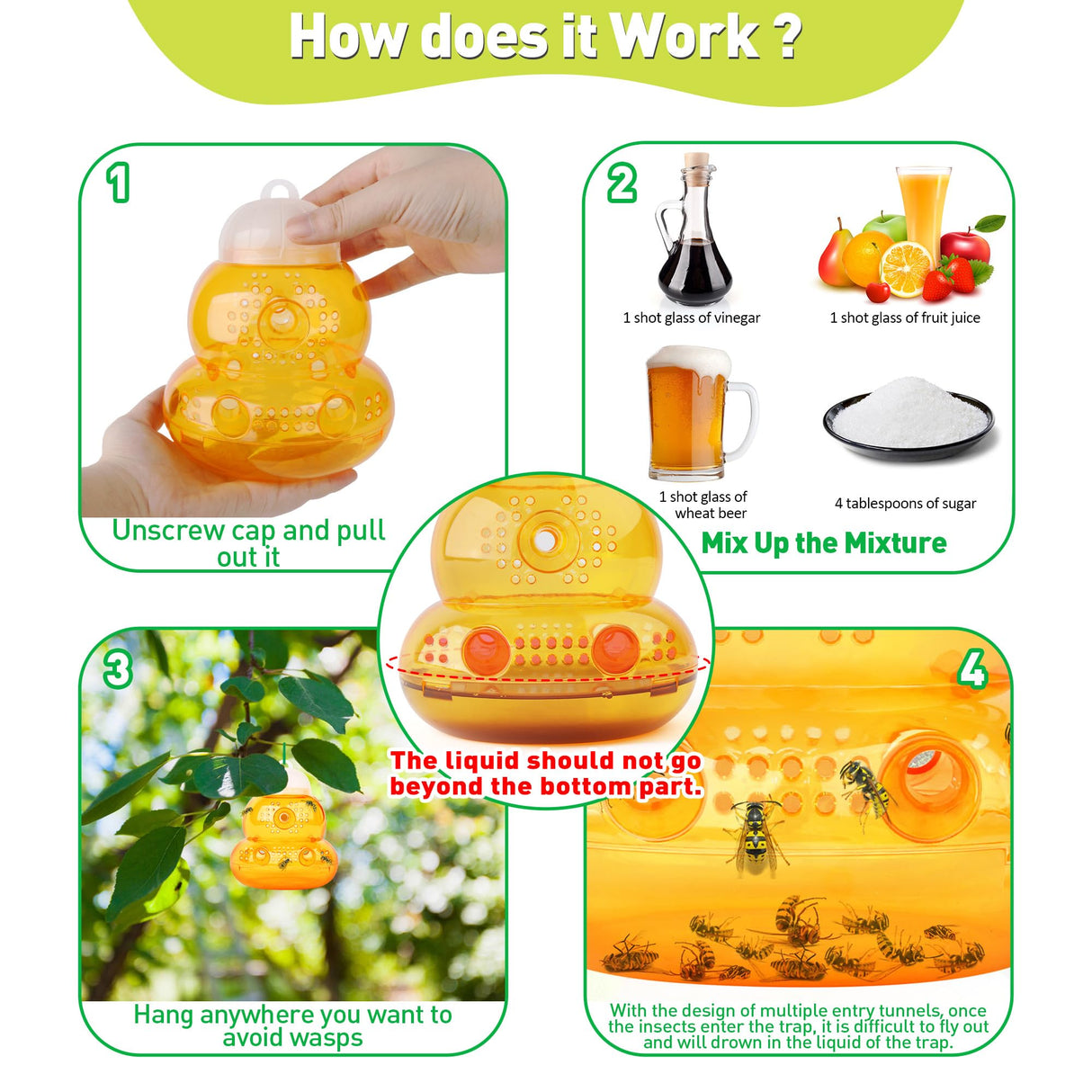 Landisun Wasp Trap 2 Pack Outdoor Hanging, Bee Traps Catcher, Wasp Deterrent Killer Insect Catcher, Non-Toxic Reusable Hornet Yellow Jacket Trap Hanging