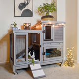 Aivituvin Rabbit Hutch Large Wooden Bunny House Guinea Pig Cages on Wheels, Two Trays, Indoor Outdoor