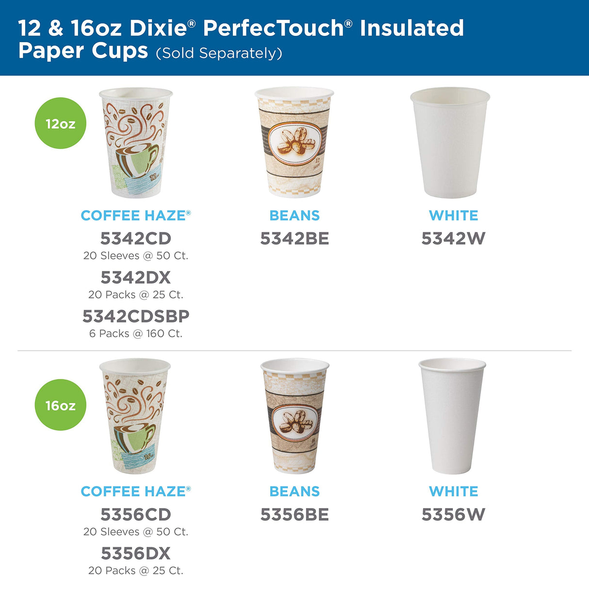 Dixie PerfecTouch 12 Oz Insulated Paper Hot Coffee Cup by GP PRO (Georgia-Pacific), Coffee Haze, 5342DX, 500 Count (25 Cups Per Sleeve, 20 Sleeves Per Case)