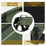 ONETIGRIS Y-Shaped Dog Backpack with Handle, Pockets & No Pull D-Rings, Lightweight Hiking Gear for Dogs Hunting Camping Travel (Medium, Green)