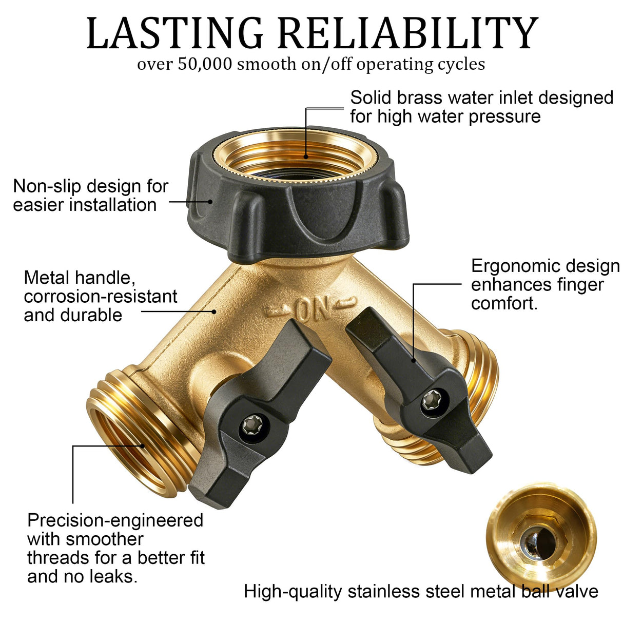 Hourleey Brass Garden Hose Splitter 2 Way, 3/4 Inch Hose Connector Tap Splitter, Hose Y Splitter, Hose Spigot Adapter 2 Valves with Extra Rubber Washers