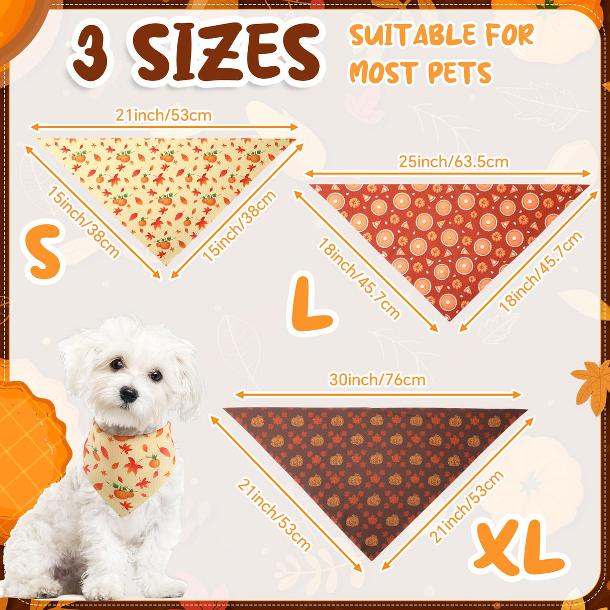 Huhumy 100 Pcs Thanksgiving Fall Dog Bandanas Bulk 3 Sizes Dog Washable Bandana Adjustable Washable Autumn Scarf for Thanksgiving Holiday Small Medium Large Pet Supplies