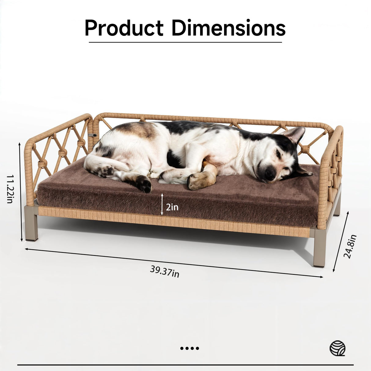wallowsun Dog Bed with Cushion, Cooling Elevated Raised Beds with Rattan Breathable Mesh and Universal Mat, Indoor & Outdoor Pet Cots for Large Dog, Brown