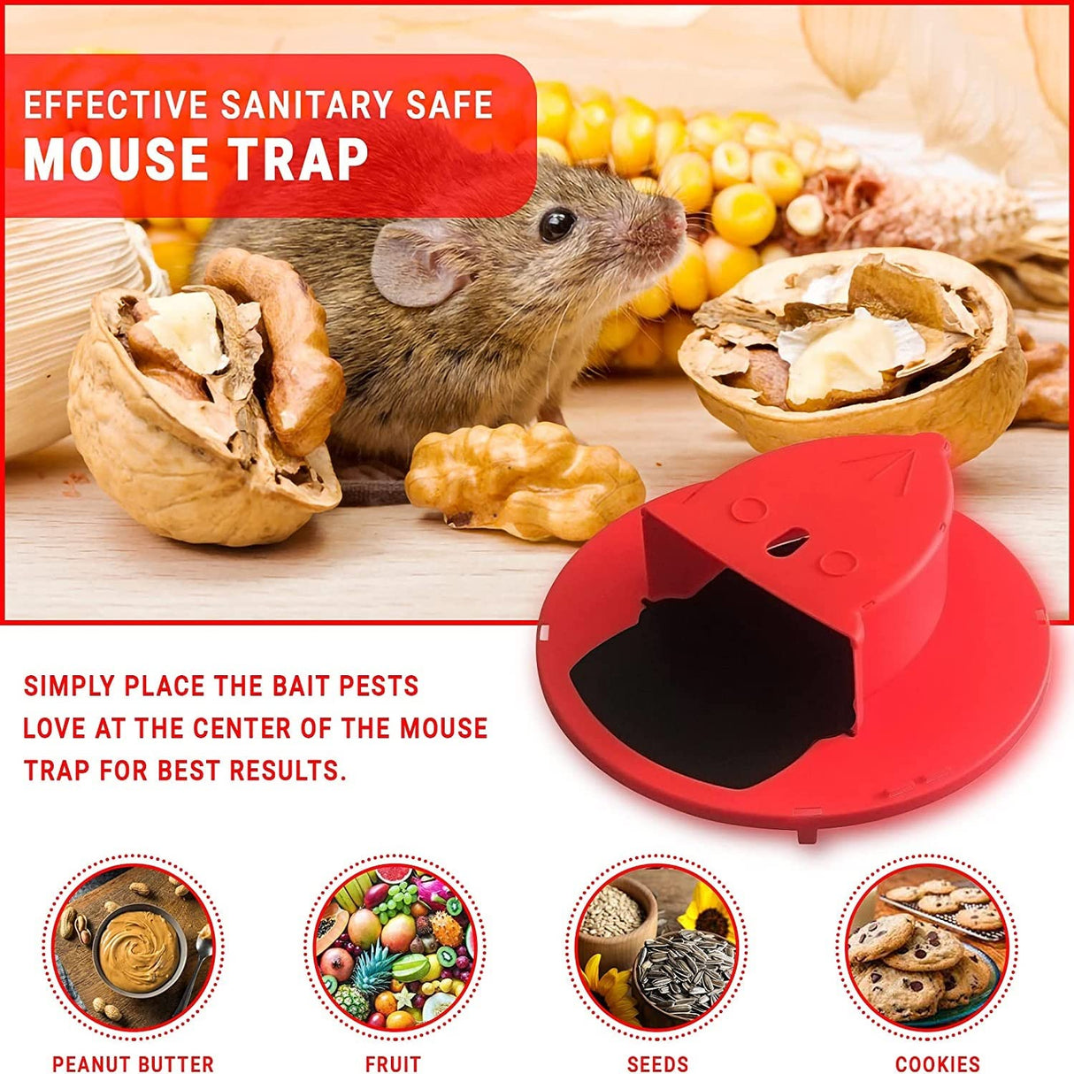 Pack 2 Bucket Lid Mouse Trap, 5 Gallon Bucket Compatible, Mouse Catching Tool, Trap Door Style, Multi Catch, Auto Reset, Indoor Outdoor