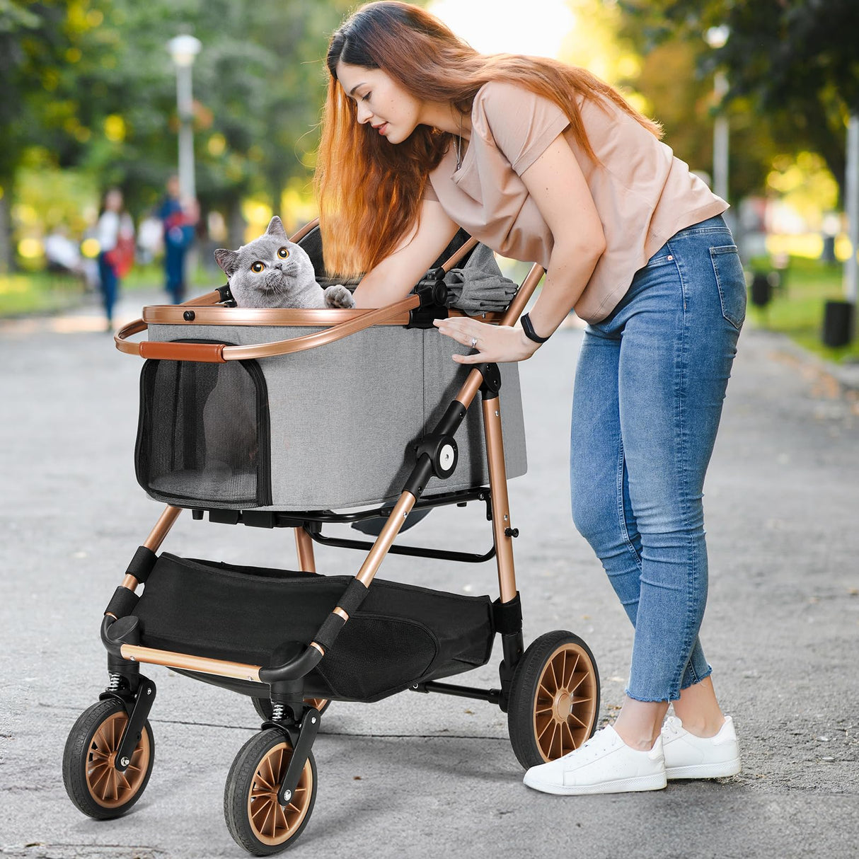 MAMIZO Pet Stroller for Medium Dogs Cats Up to 55 lbs, All-Terrain 3-in-1 Dog Stroller with Detachable Carrier, Rubber Wheels, One-Click Folding, Storage Basket & Cup Holder, for Senior Dogs & Cats