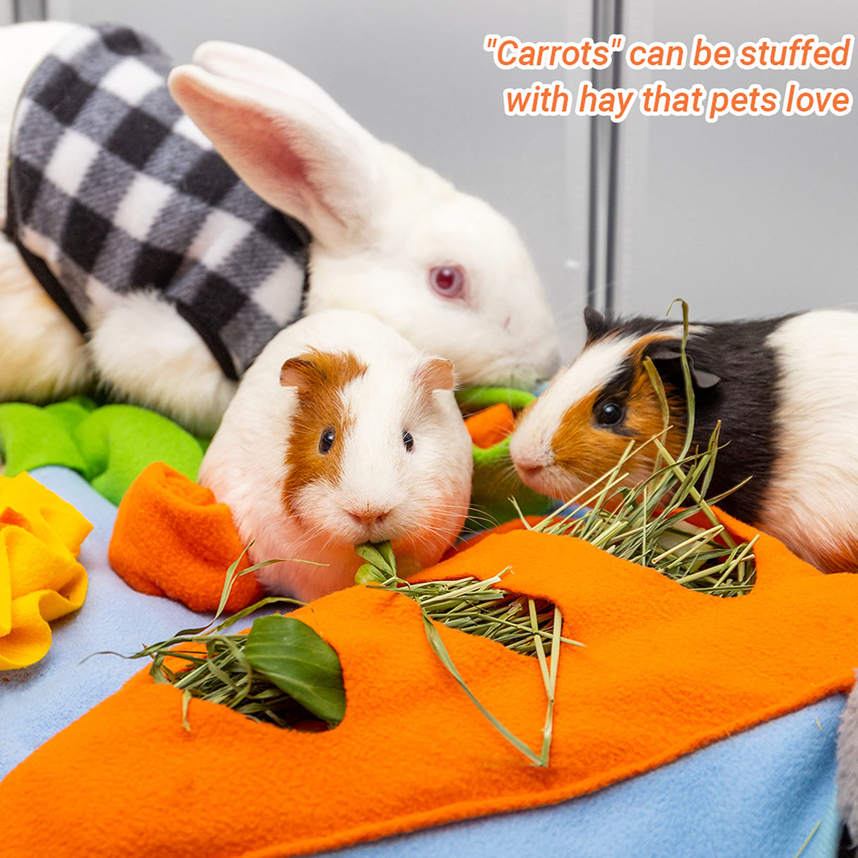 Rabbit Hay Feeder - Interactive Polar Fleece Pet Foraging Mat Toy Indoor for Guinea Pig Bunny Chinchillas Hamster Ferrets Small Animals - Anti Slip Feeding Mat Treat Dispenser Machine Washable