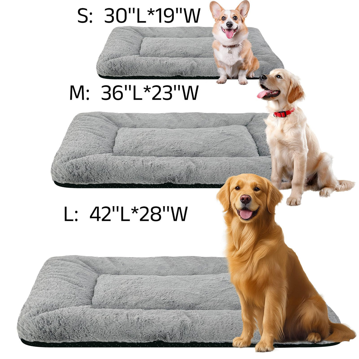 Washable Dog Crate Bed Mat for Medium/Large Dogs – All-Season Comfort with Ultra-Soft Flannel & Heavy-Duty Support (Gray, 36''L*23''W)