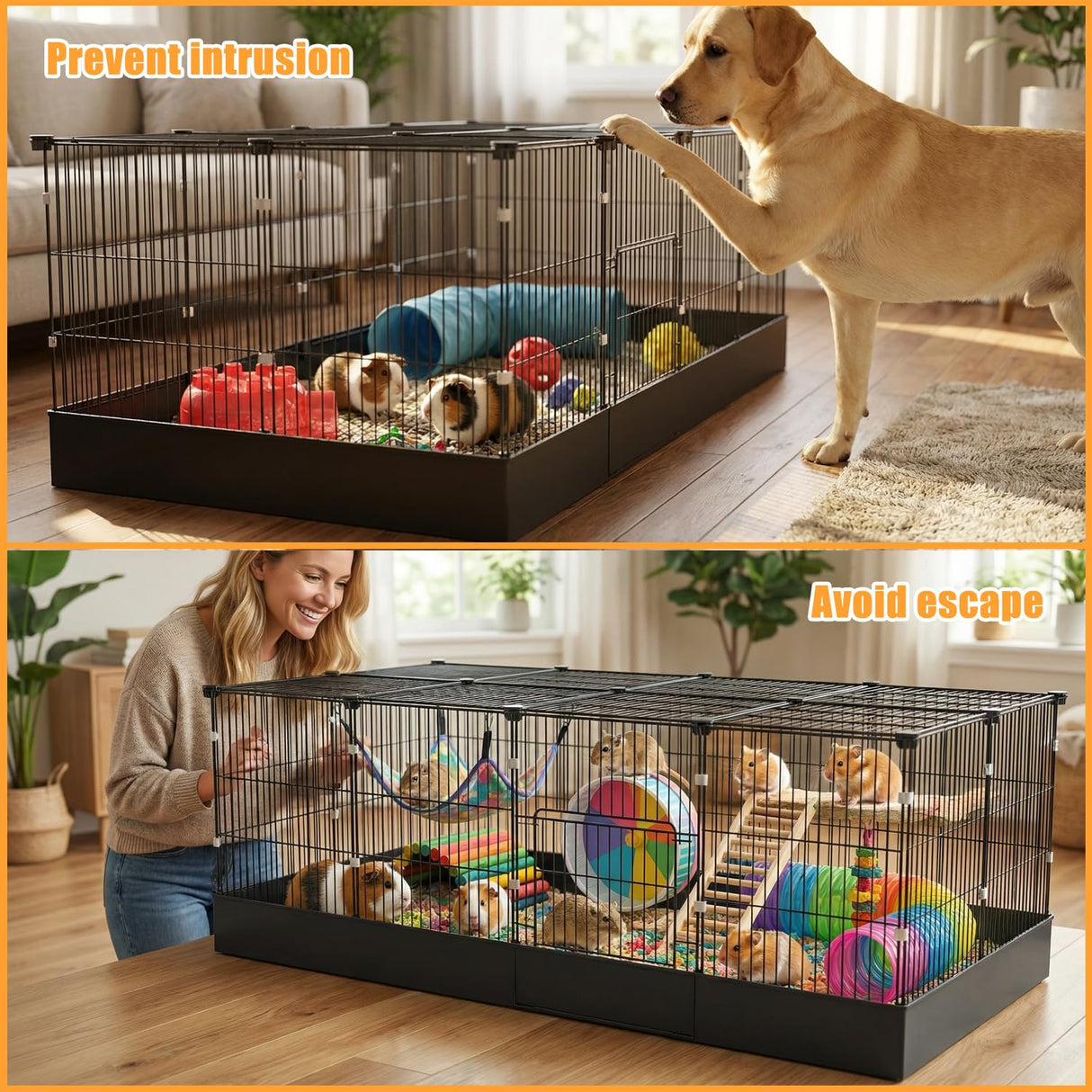 20 Planes Guinea Pig Cages Enclosed Hamster Cage with Door & Waterproof Liner, Expandable Cage for Guinea Pigs, Metal Wire Yard Fence Rabbit Cage